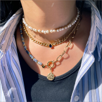 Collier maille et perlé en pierre naturelle