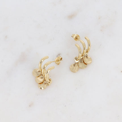 Stud earrings - 3 rings and hammered round tassels