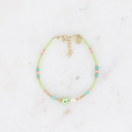 Bracelet - fleur, perles d'eau douce, perles de rocaille
