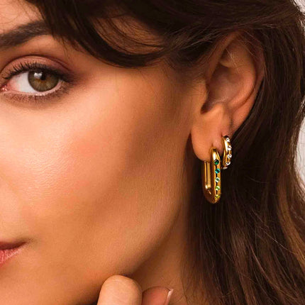 Inna Creole earrings - rectangular with zirconia