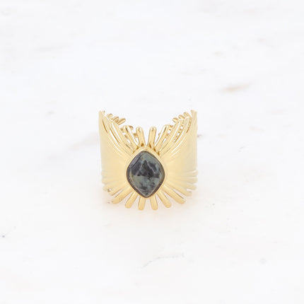 Bague large Edelyne - feuillage et pierre naturelle losange