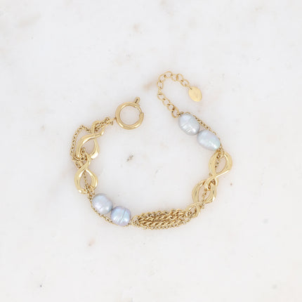 Bracelet Gladys - UNISEX - mailles gourmettes et forçat, anneaux 8 et perles d'eau douce