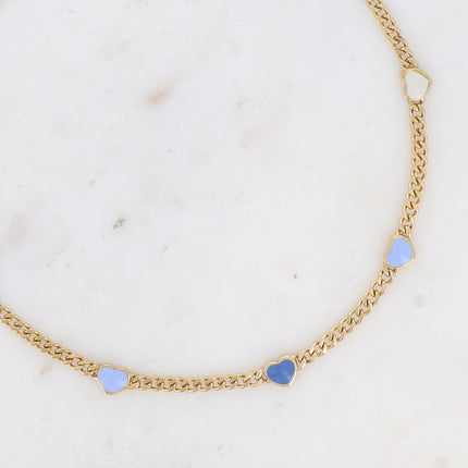 Collier Elisca - maille gourmette et coeurs en émail