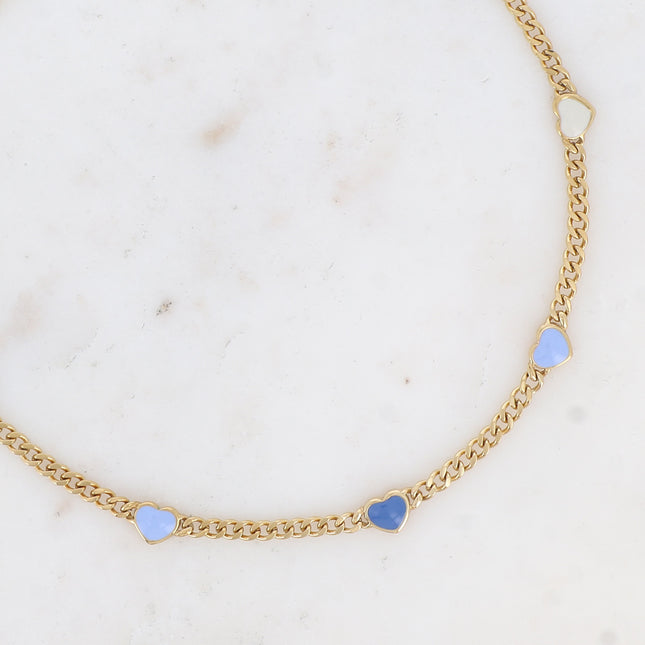 Collier Elisca - maille gourmette et coeurs en émail