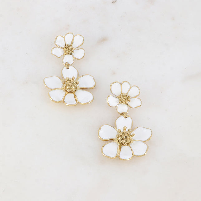 Stud earrings - double enameled flower