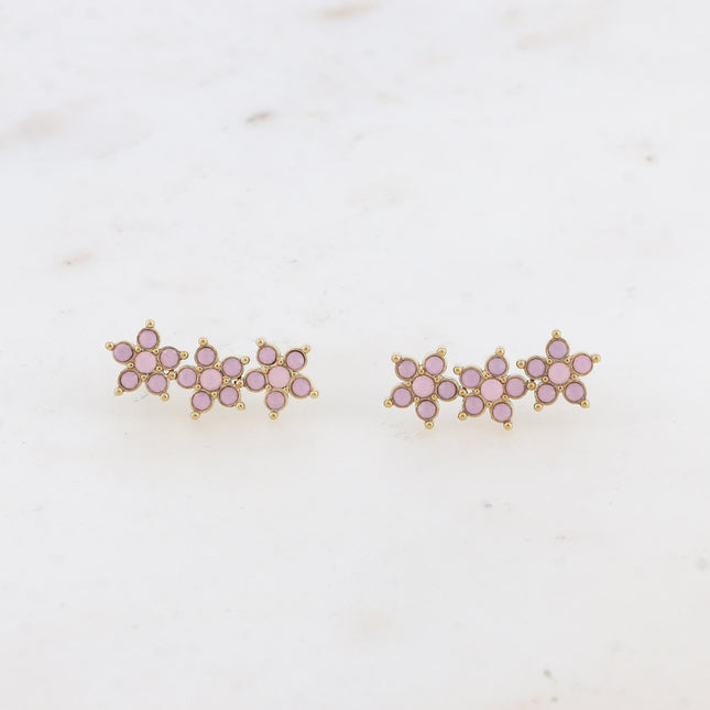 Stud earrings - 3 flowers and cubic zirconia