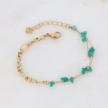 Bracelet Galen - maille et 2 chaînes - pierre naturelle