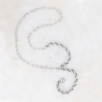 Sautoir UNISEX Fay - maille et pierre naturelle