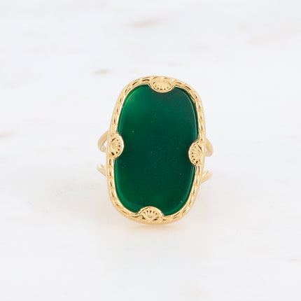 Bague Zelda - pierre naturelle rectangulaire et griffes coquilllée