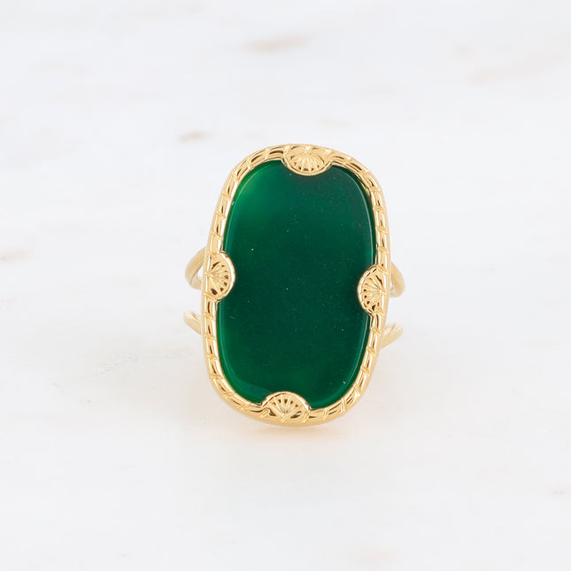 Zelda ring - rectangular natural stone and shell prongs