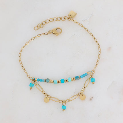 Amber Bracelet - 2 chains and natural stones