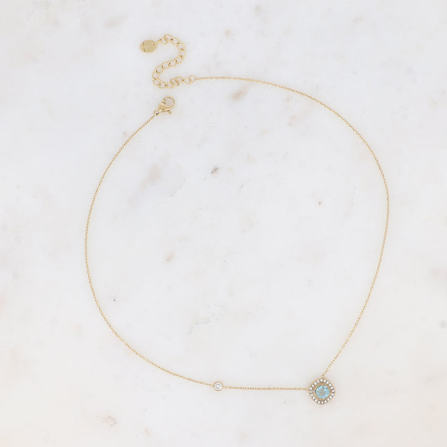 Collier - cristal carré et oxydes de zirconium