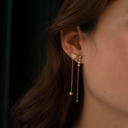 Carla stud earrings - heart, cubic zirconia, chains