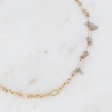 Galen necklace - mesh and 2 chains - natural stone