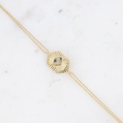 Bracelet Edelyne - feuilles de palmier et pierre naturelle losange