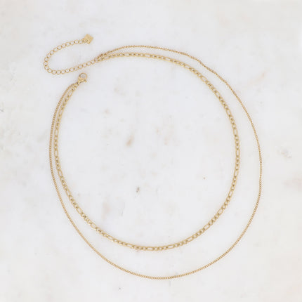 Collier 2 rangs - maille figaro et gourmette fine