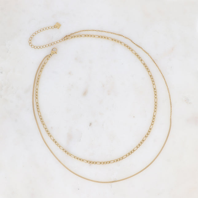 Collier 2 rangs - maille figaro et gourmette fine
