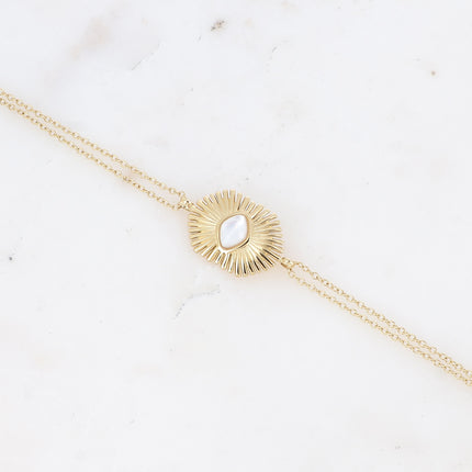Bracelet Edelyne - feuilles de palmier et pierre naturelle losange