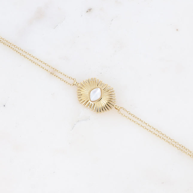Bracelet Edelyne - feuilles de palmier et pierre naturelle losange