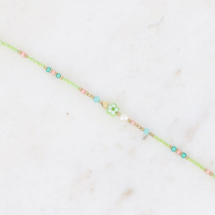 Bracelet - fleur, perles d'eau douce, perles de rocaille