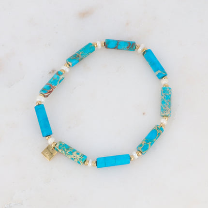 Philomène stretch bracelet with natural stone cylinders