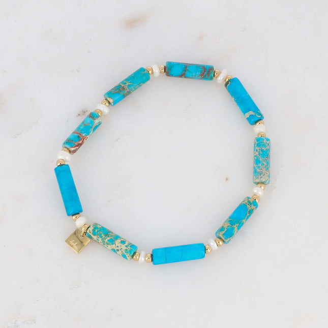 Bracelet Philomène élastique avec cylindres en pierre naturelle