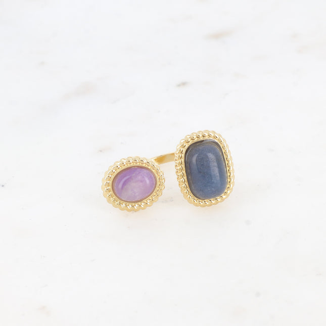Noélia open ring - 2 natural stones
