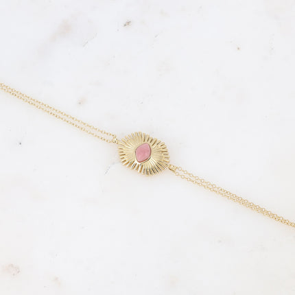 Bracelet Edelyne - feuilles de palmier et pierre naturelle losange