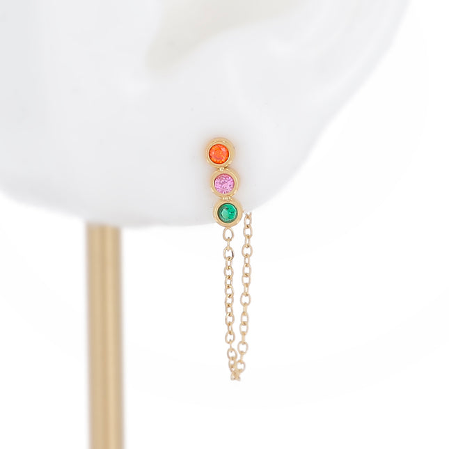 Boucles puces Mizan - 3 zircones et chaîne