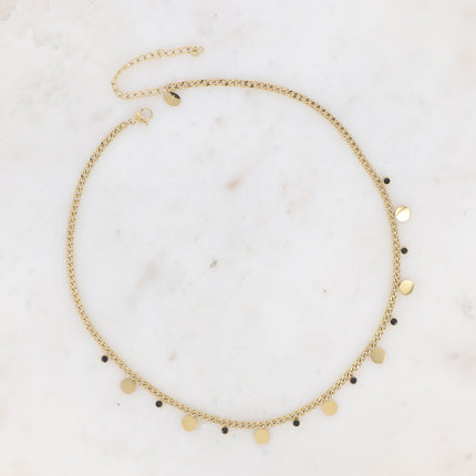 Collier - maille gourmette, pastilles rondes et cristaux