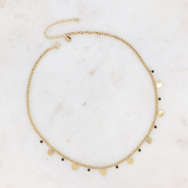 Collier - maille gourmette, pastilles rondes et cristaux