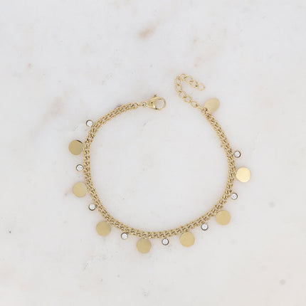 Bracelet - maille gourmette, pastilles rondes et cristaux