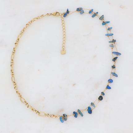 Galen necklace - mesh and 2 chains - natural stone