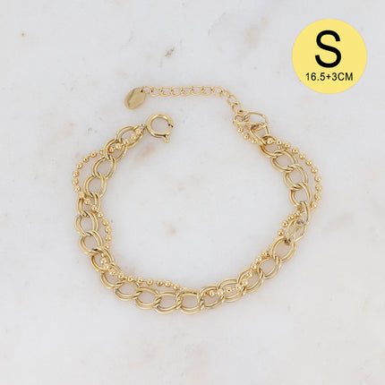 Bracelet Nikita S - UNISEX - 2 rangs, entrelacement de mailles doublée et boules 19,5 cm