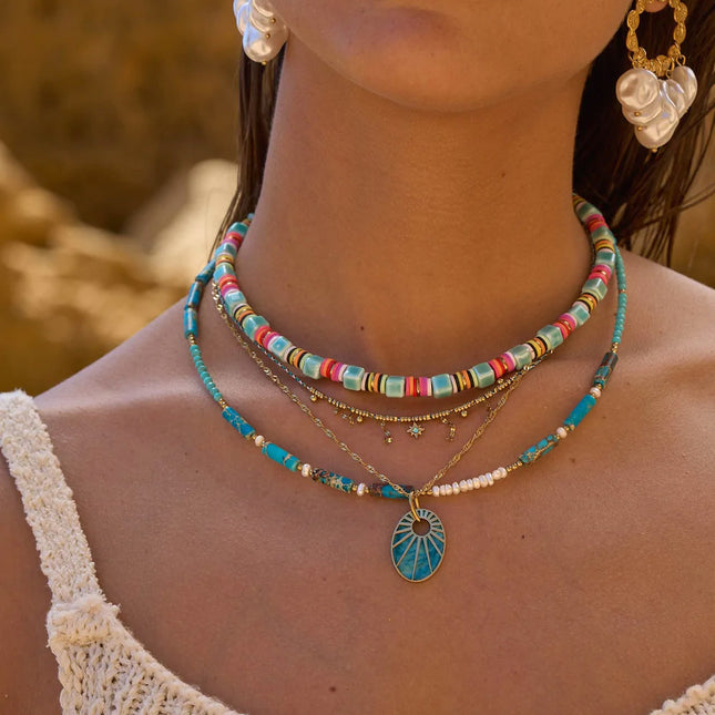 Collier Philomène avec cylindres en pierre naturelle