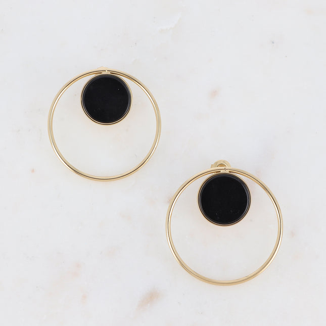 Maxine stud earrings - circle and round natural stone
