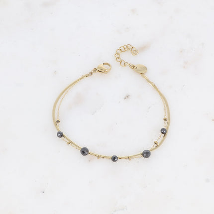 Bracelet 2 rangs Mélisandre - chaîne fine avec oxydes de zirconium et maille miroir
