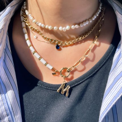 Collier maille et perlé en pierre naturelle