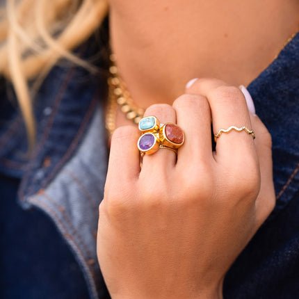 Bague Rosine - pierre naturelle ronde