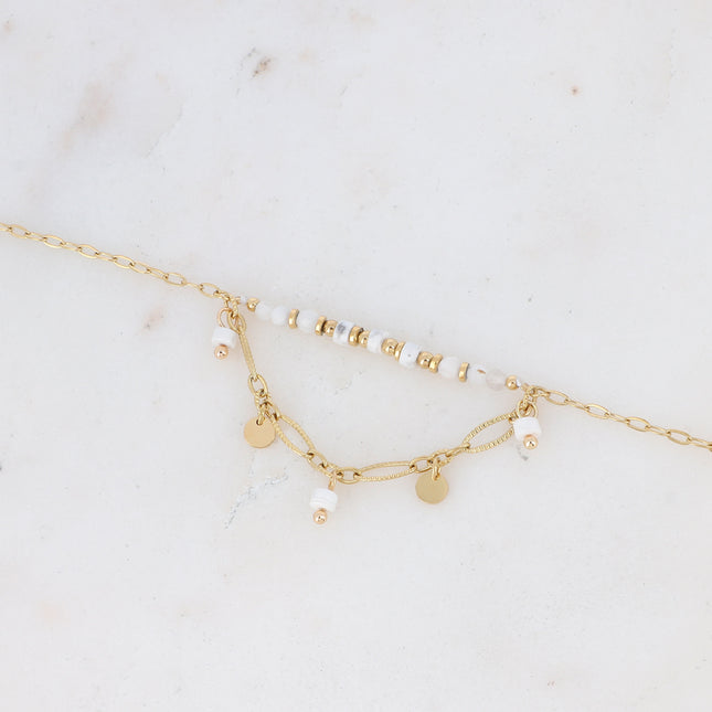Bracelet Ambre - 2 chaînes et pierres naturelles