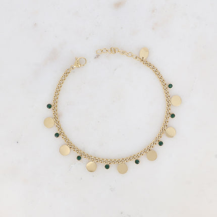 Bracelet - maille gourmette, pastilles rondes et cristaux