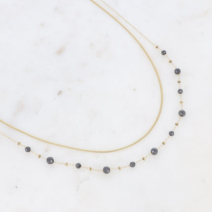 Collier 2 rangs Mélisandre - maille miroir et perles en oxyde de zirconium