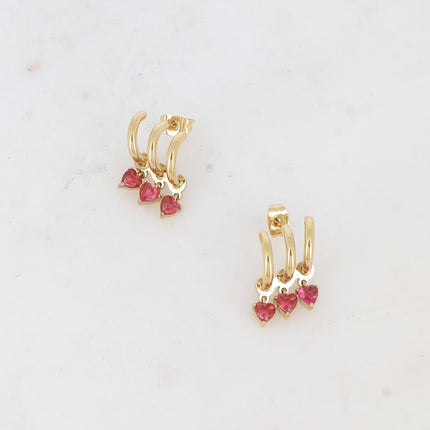 Boucles puces - 3 anneaux et 3 cristaux coeur