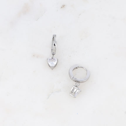 Hoop earrings - crystal heart and zirconium oxide