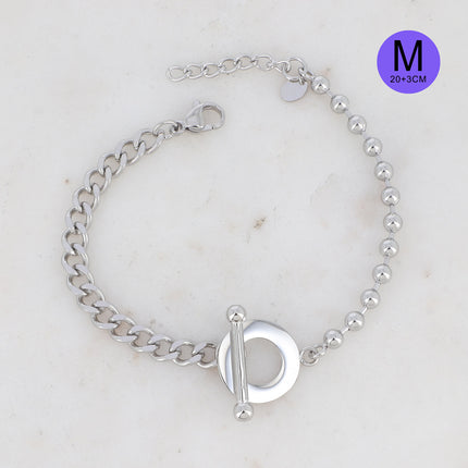 Bracelet Aloïs M - UNISEX - 2 mailles gourmette et boules, motif fermoir cabillot 23 cm
