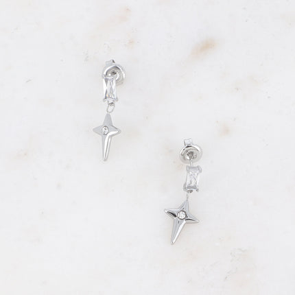 Boucles puces - étoile, oxyde de zirconium et cristal rectangulaire